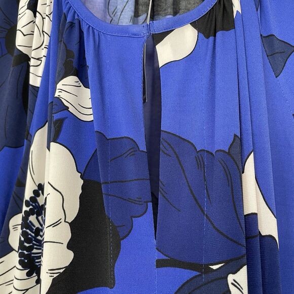 Lane Bryant Key Hole Neck Floral‎ Faux Wrap Tie Midi Dress Blue Black Size 22/24 - Picture 7 of 15